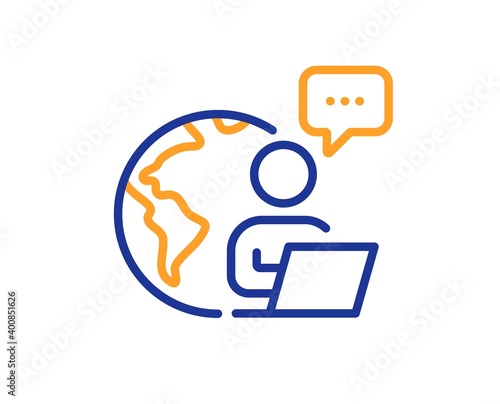 Outsource work line icon. Freelance job sign. Remote employee symbol. Quality design element. Line style outsource work icon. Editable stroke. Vector