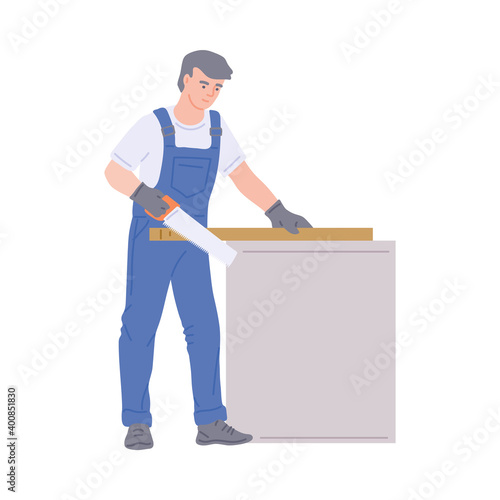 Furniture maker and assembling worker, flat vector illustration isolated.