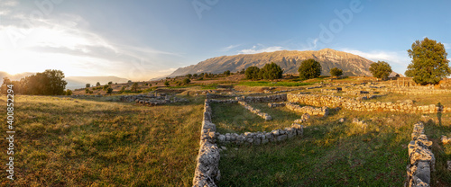 Albania, Gjirokaster County, Ruins of ancient Greek city of Antigonia at sunset