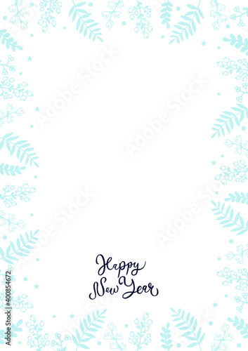 Happy New Year. Greeting card. Hand drawn lettering. Best for Christmas or New Year greeting cards, invitation templates, posters, banners. Vector illustration