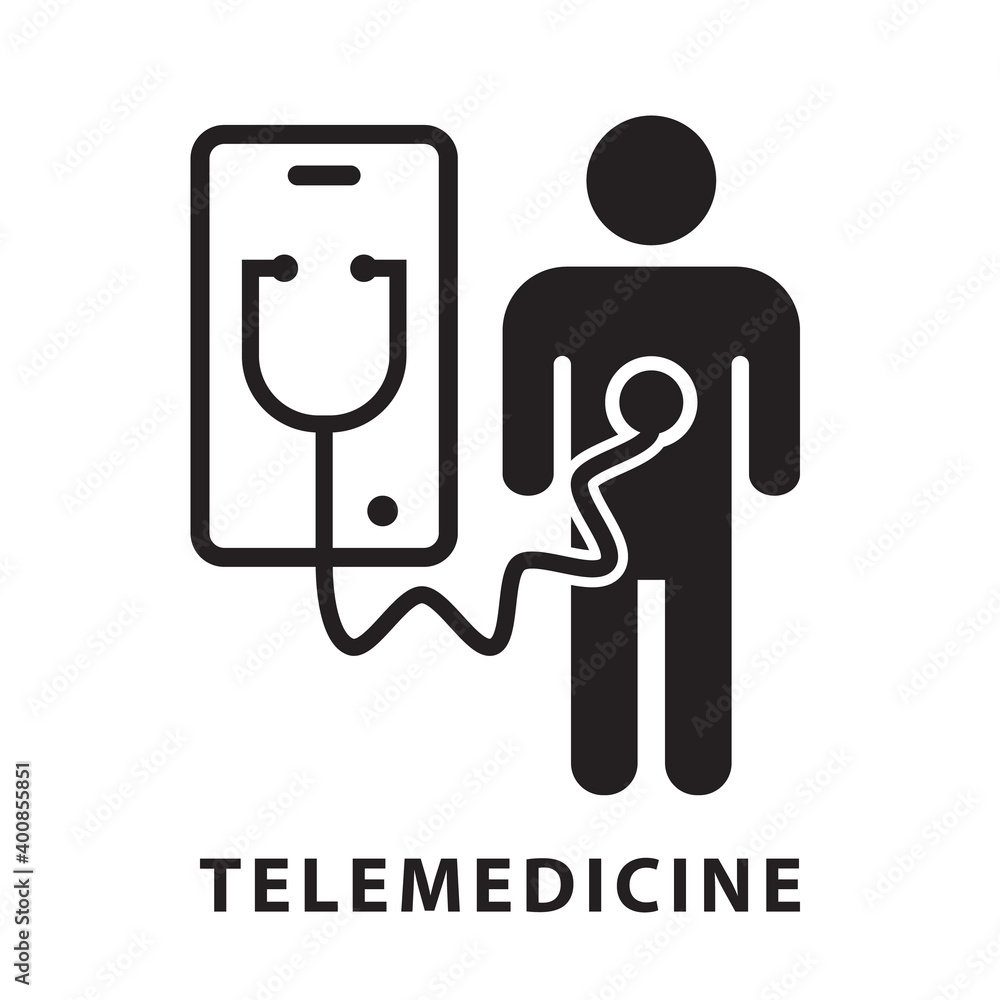 Online doctor icon, telemedicine or telehealth virtual visit symbol, black isolated on white background, vector illustration. Online doctor icon, telemedicine or telehealth virtual visit symbol, black isolated on white background, vector illustration.