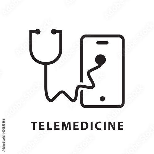 Online doctor icon, telemedicine or telehealth virtual visit symbol, black isolated on white background, vector illustration.