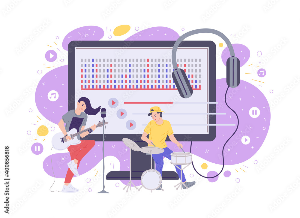 Music life stream banner or cover for media flat vector illustration isolated. Music life stream banner or cover for media flat vector illustration isolated.