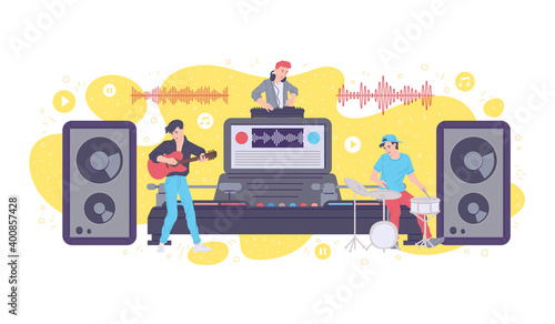 Music industry, a technology and music streaming online a vector illustration