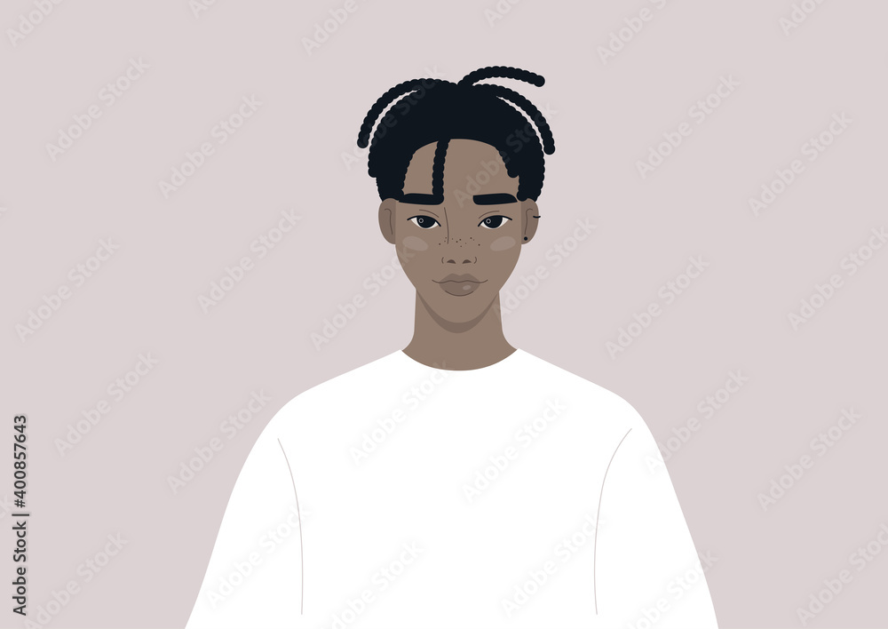 A portrait of a young male Black character wearing a simple long sleeve, millennial and generation z lifestyle A portrait of a young male Black character wearing a simple long sleeve, millennial and generation z lifestyle