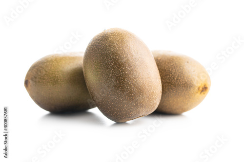 Whole kiwi fruit isolated on white background.