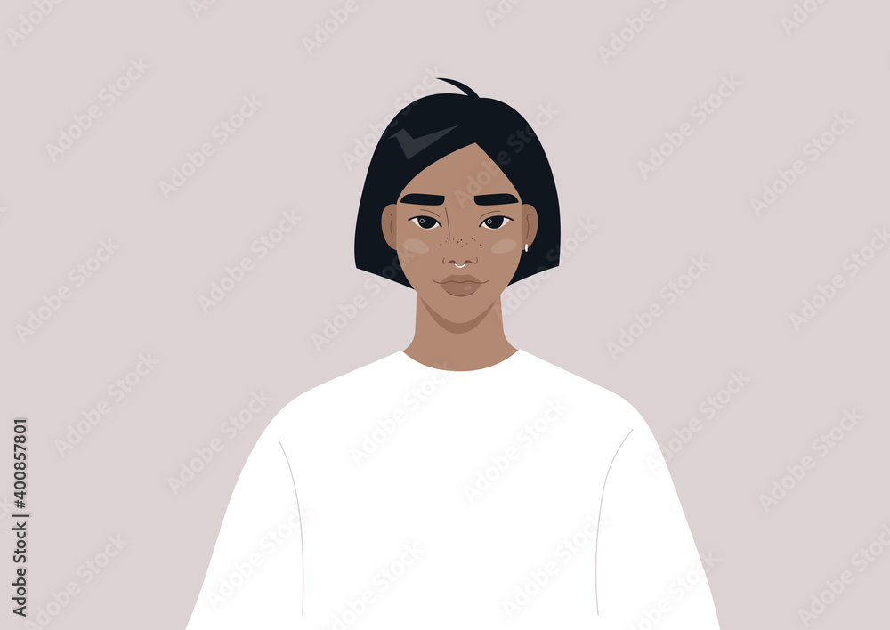 A portrait of a young female Hispanic character wearing a simple long sleeve, millennial and generation z lifestyle A portrait of a young female Hispanic character wearing a simple long sleeve, millennial and generation z lifestyle