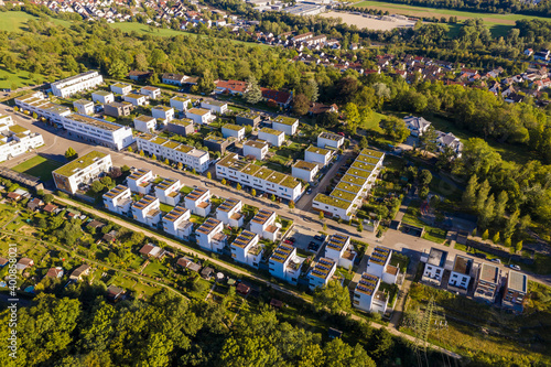 Germany, Baden-Wurttemberg,ÔøΩEsslingenÔøΩam Neckar, Aerial view of modern energy efficient suburb photo