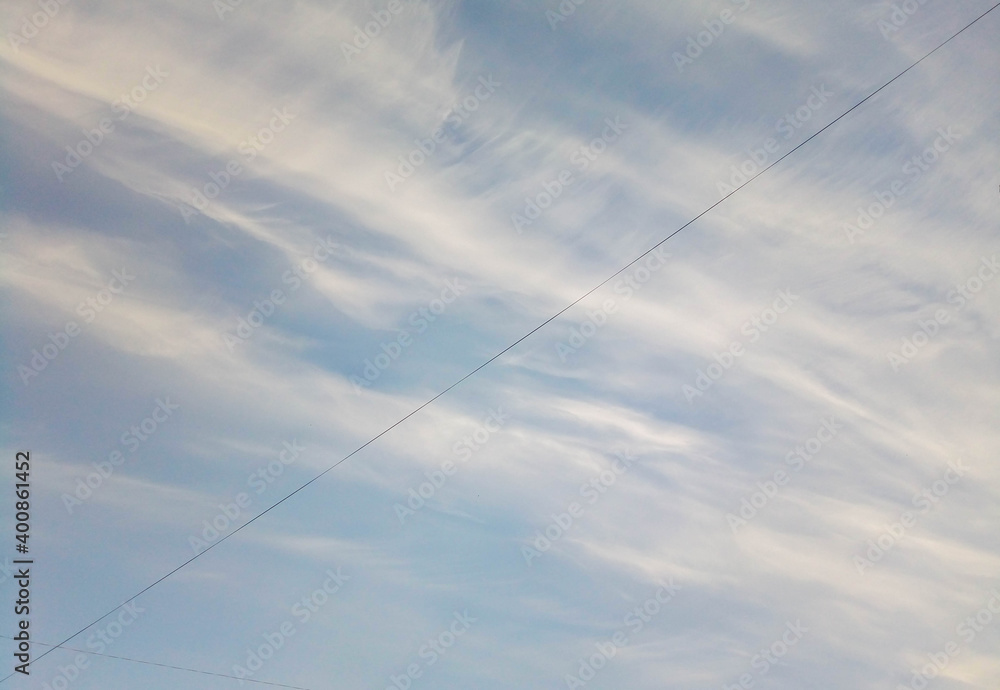 Blue sky with clouds and electric wire Blue sky with clouds and electric wire