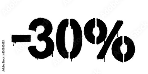Graffiti discount made by stencil -30 percent. Vector template on white background