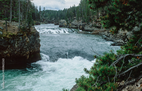 Waterfalls and rapids in Yellowstone National Park photo