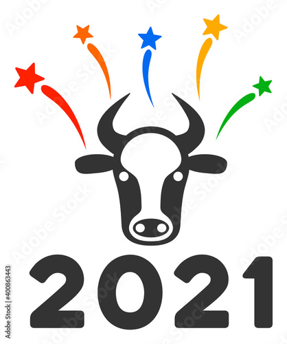 Vector 2021 bull fireworks illustration. An isolated illustration on a white background.