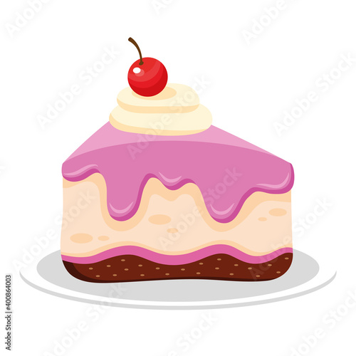 sweet cake portion happy birthday icon vector illustration design