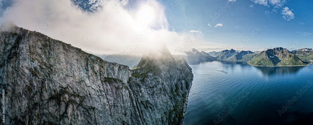 Beautiful landscape scenery of Segla mountain by sea at Norway