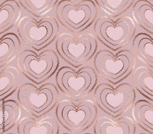 Elegant rose gold glitter hearts seamless pattern. 
