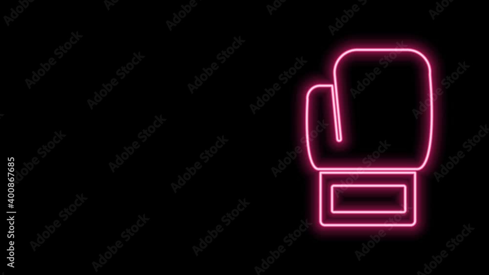 Glowing neon line Boxing glove icon isolated on black background. 4K Video motion graphic animation Glowing neon line Boxing glove icon isolated on black background. 4K Video motion graphic animation
