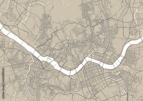 Detailed map of Seoul city, linear print map. Cityscape panorama.