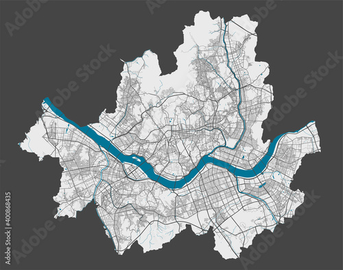 Detailed map of Seoul city, Cityscape. Royalty free vector illustration.