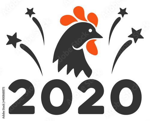 Vector 2020 rooster fireworks illustration. An isolated illustration on a white background.