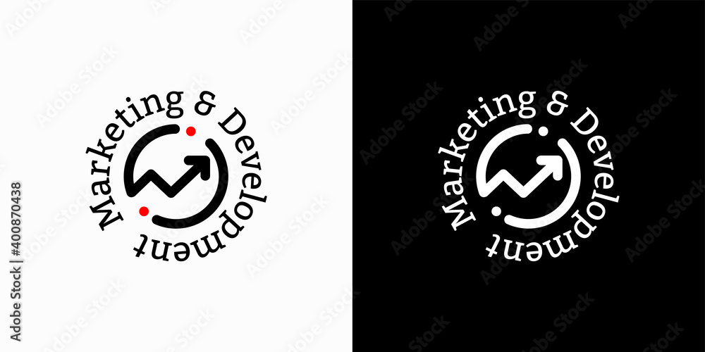 Logo design. Black and white silhouettes. Badge of marketing and development Increasing arrow.