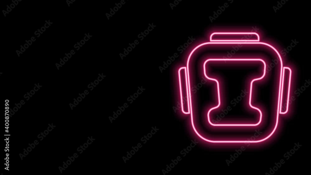 Glowing neon line Boxing helmet icon isolated on black background. 4K Video motion graphic animation Glowing neon line Boxing helmet icon isolated on black background. 4K Video motion graphic animation