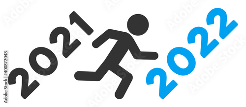 Vector man run to 2022 illustration. An isolated illustration on a white background.