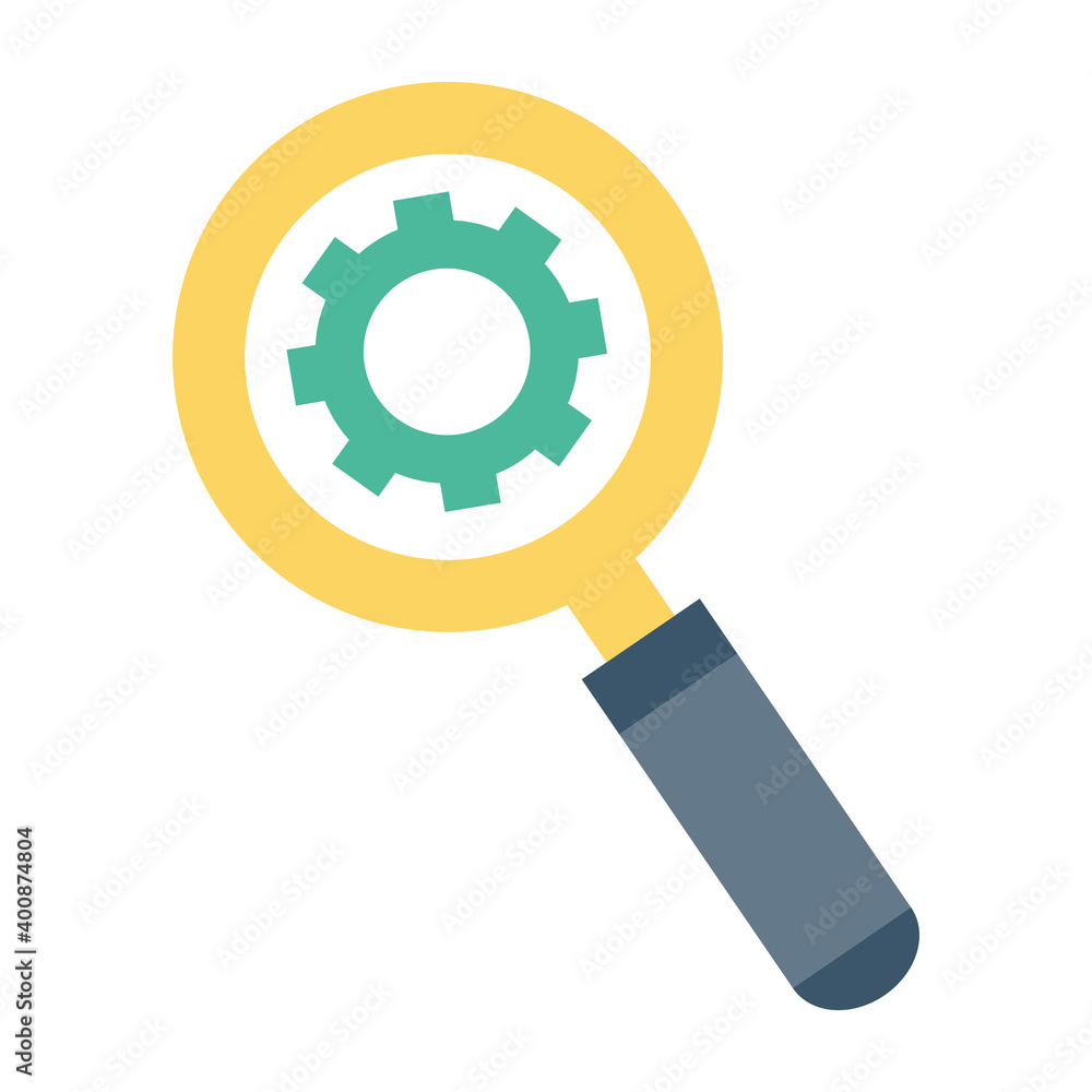 search magnifying glass with gear flat style icon vector illustration design search magnifying glass with gear flat style icon vector illustration design