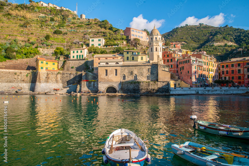 Vernazza village in Cinque Terre.  Day view at Christmas holidays
