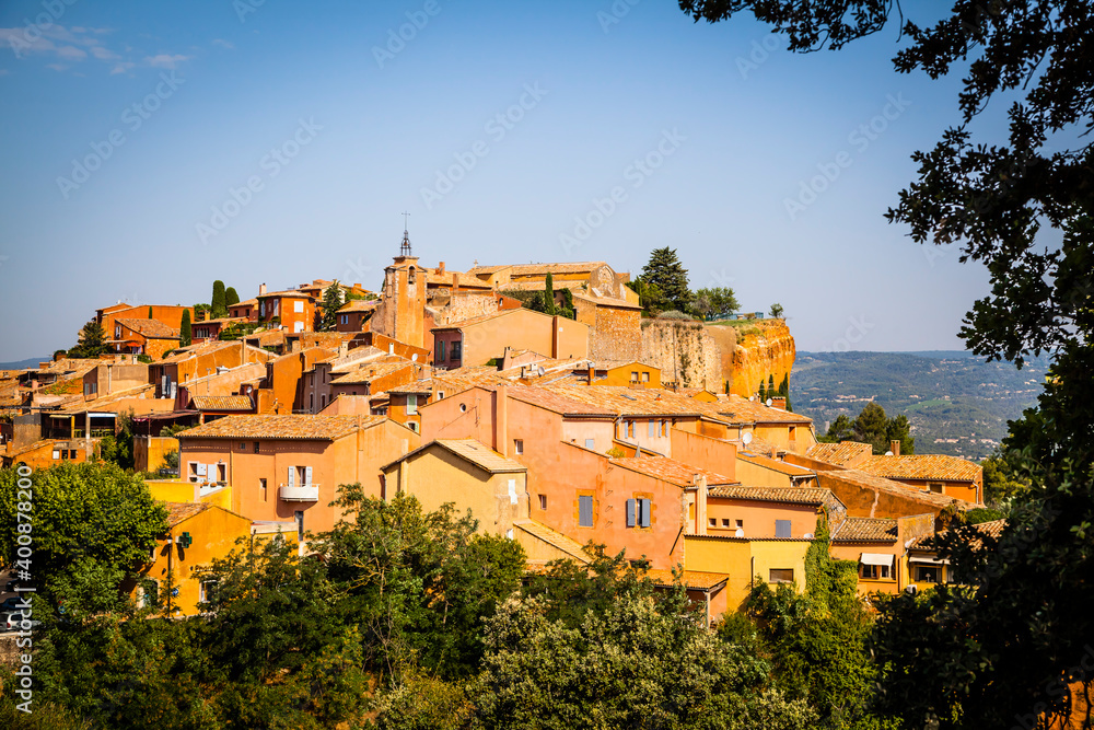 Famous ocher coloured ancient village of Roussilion in Provence, France