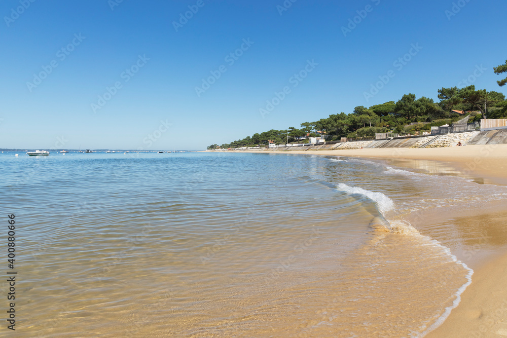 Scenic view of sea against clear blue sky during sunny day, Nouvelle-Aquitaine, France Scenic view of sea against clear blue sky during sunny day, Nouvelle-Aquitaine, France