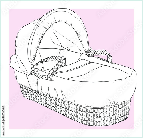 Baby Bed Newborn. Baby Crib vector sketch template