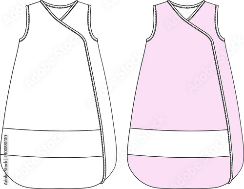 Baby Sleeping Bag.Baby Sleep Sack vector technical sketch.