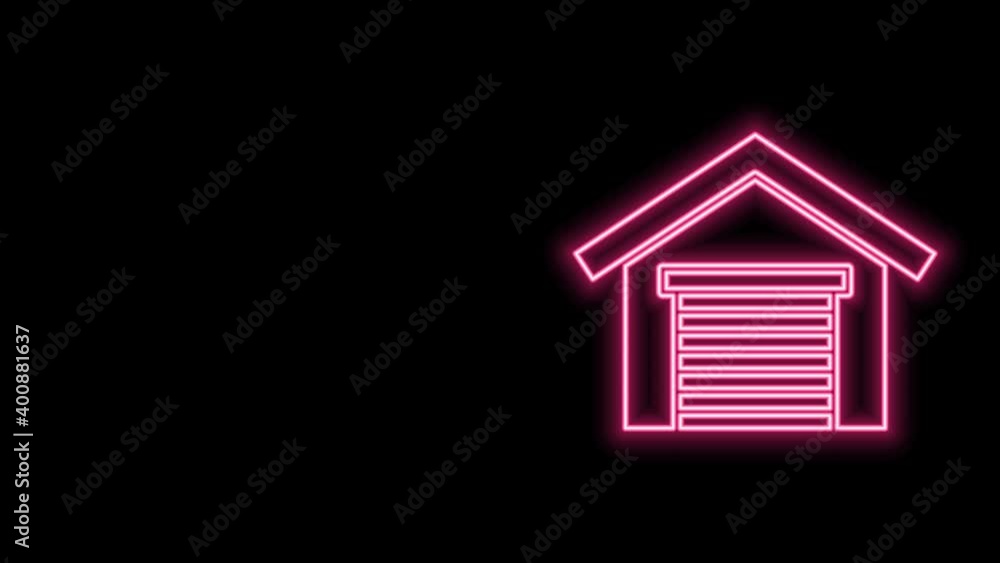 Glowing neon line Garage icon isolated on black background. 4K Video motion graphic animation Glowing neon line Garage icon isolated on black background. 4K Video motion graphic animation