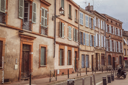 France, Haute-Garonne, Toulouse, Row of old townhouses photo