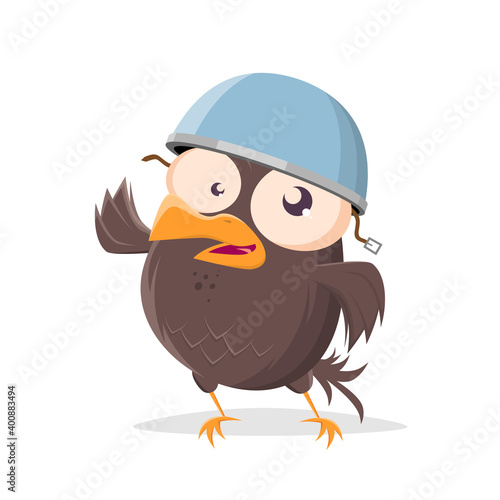 funny cartoon bird with helmet clip-art