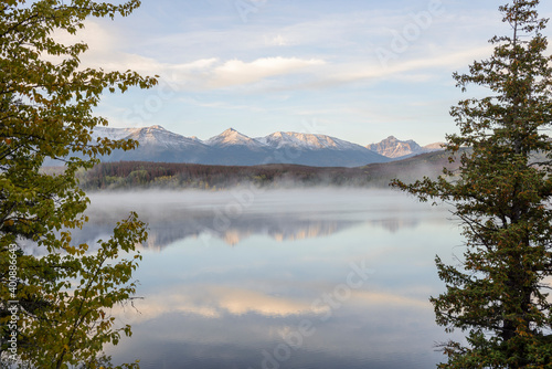 Canada, Alberta, Jasper, Mountain landscape and Patricia Lake in Jasper National Park photo