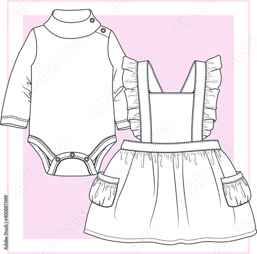 Baby rompers set flat sketch template