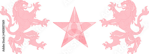 emblem imperial lion shield, with star, in linear design