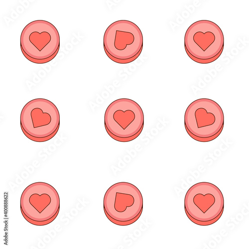 Pink hearts pills candy seamless pattern