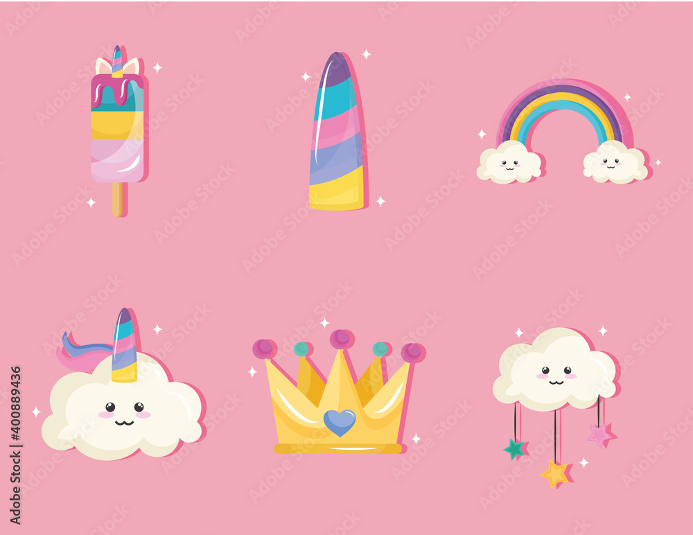 bundle of six unicorn set icons vector illustration design bundle of six unicorn set icons vector illustration design
