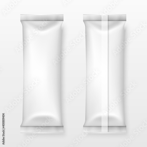 Vector 3d Realistic Blank White Packaging Icon Set Closeup Isolated on White. Coffee, Tea, Salt, Sugar, Spices, Chocolate, Candy Wrapper, Sachet. Design Template of Packing for Mockup. Top View