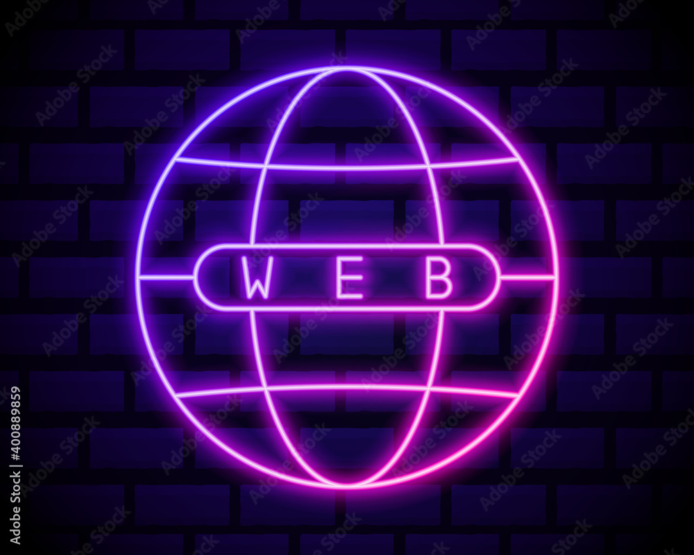 Globe neon light icon. Internet cafe glowing sign. Earth spherical model. Global network. Vector isolated illustration Globe neon light icon. Internet cafe glowing sign. Earth spherical model. Global network. Vector isolated illustration