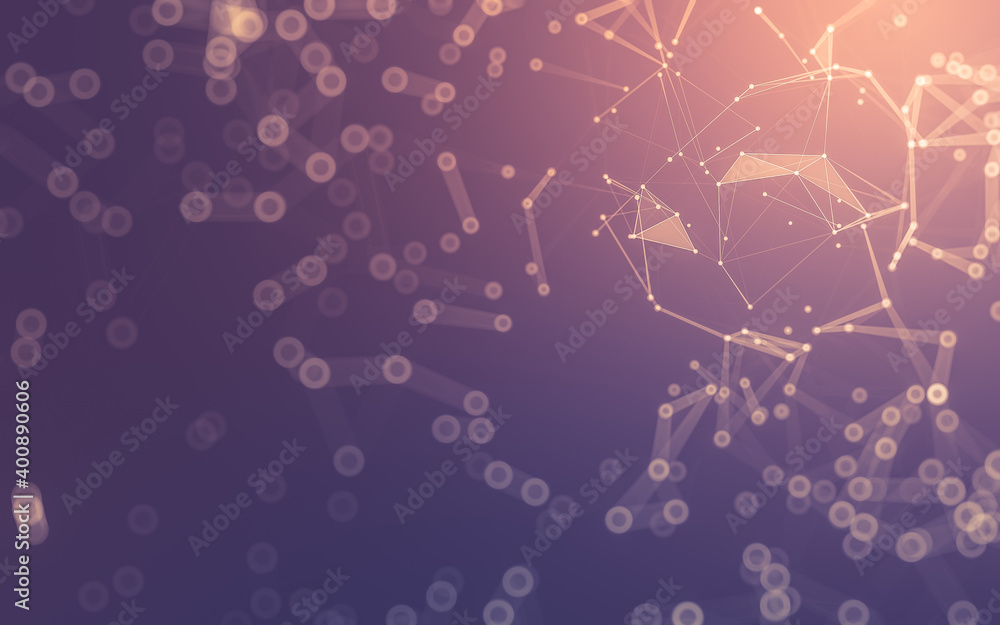 Fototapeta premium Abstract background. Molecules technology with polygonal shapes, connecting dots and lines. Connection structure. Big data visualization.