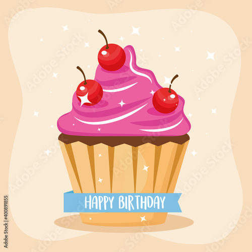 sweet cupcake with cherries isolated icon vector illustration design