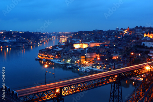 View of Porto and the Douro from the Serra do Pilar at dusk, Portugal, Porto