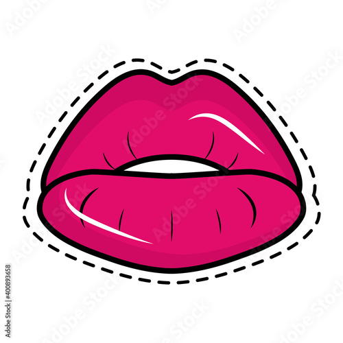 sexy female lips pop art sticker icon vector illustration design