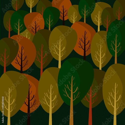Autumn landscape forest trees. Background illustration.