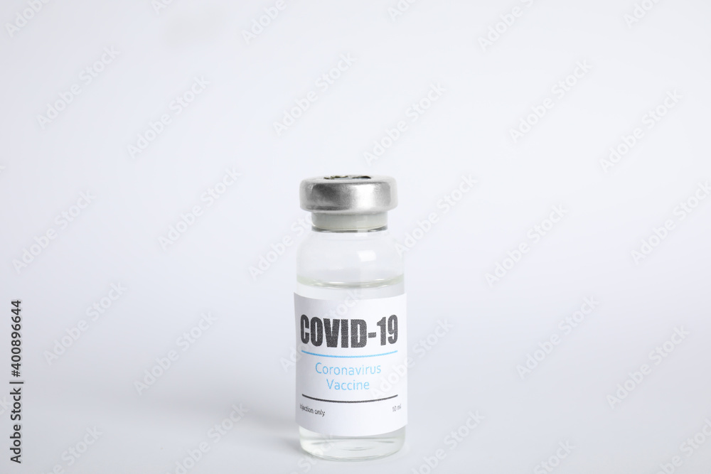 Vial with coronavirus vaccine on white background Vial with coronavirus vaccine on white background