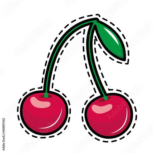 cherries pop art sticker icon vector illustration design