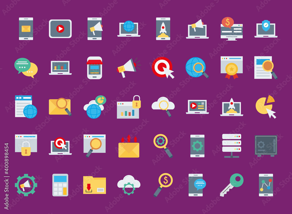 Fototapeta premium bundle of fourty marketing digital set icons vector illustration design